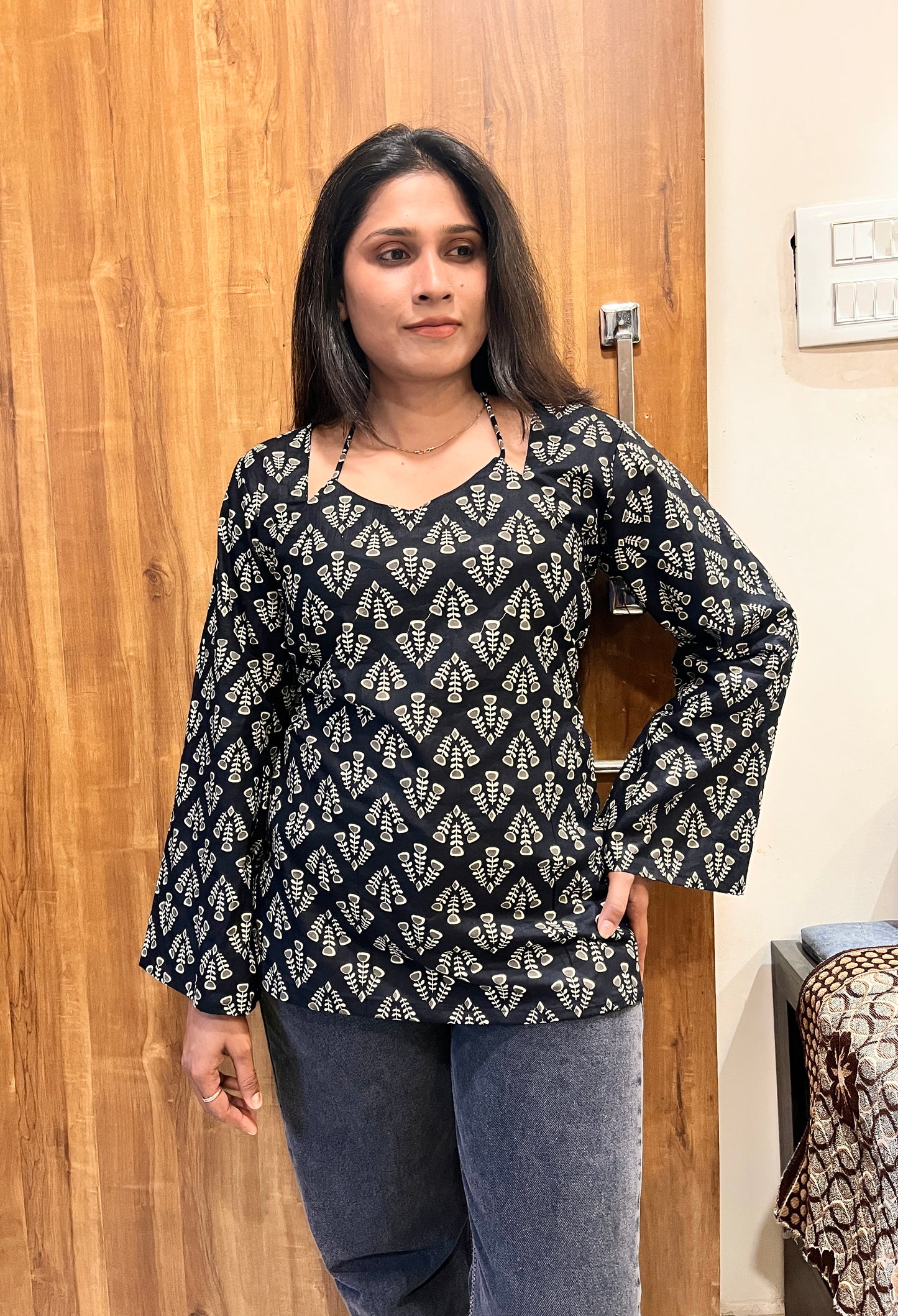 Rich Black Laila Short Kurti with corset Dori