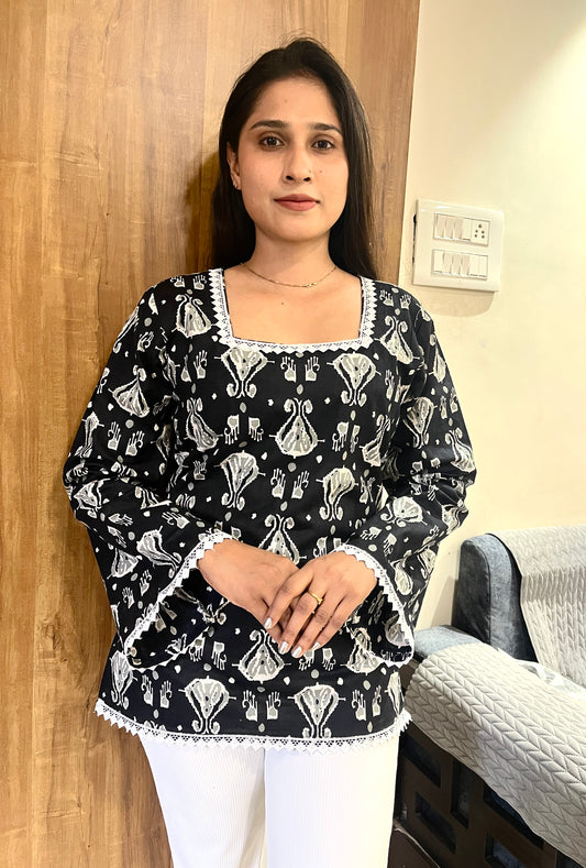 Black short kurti with Bell Sleeves