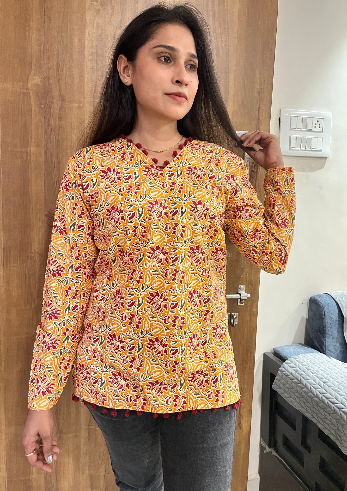 Yellow Regular wear short kurti